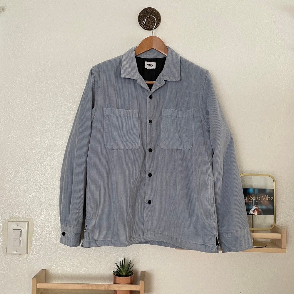 Obey Organic Mens Blue‎ Corduroy Quilted Chore Jacket Shirt Jacket M